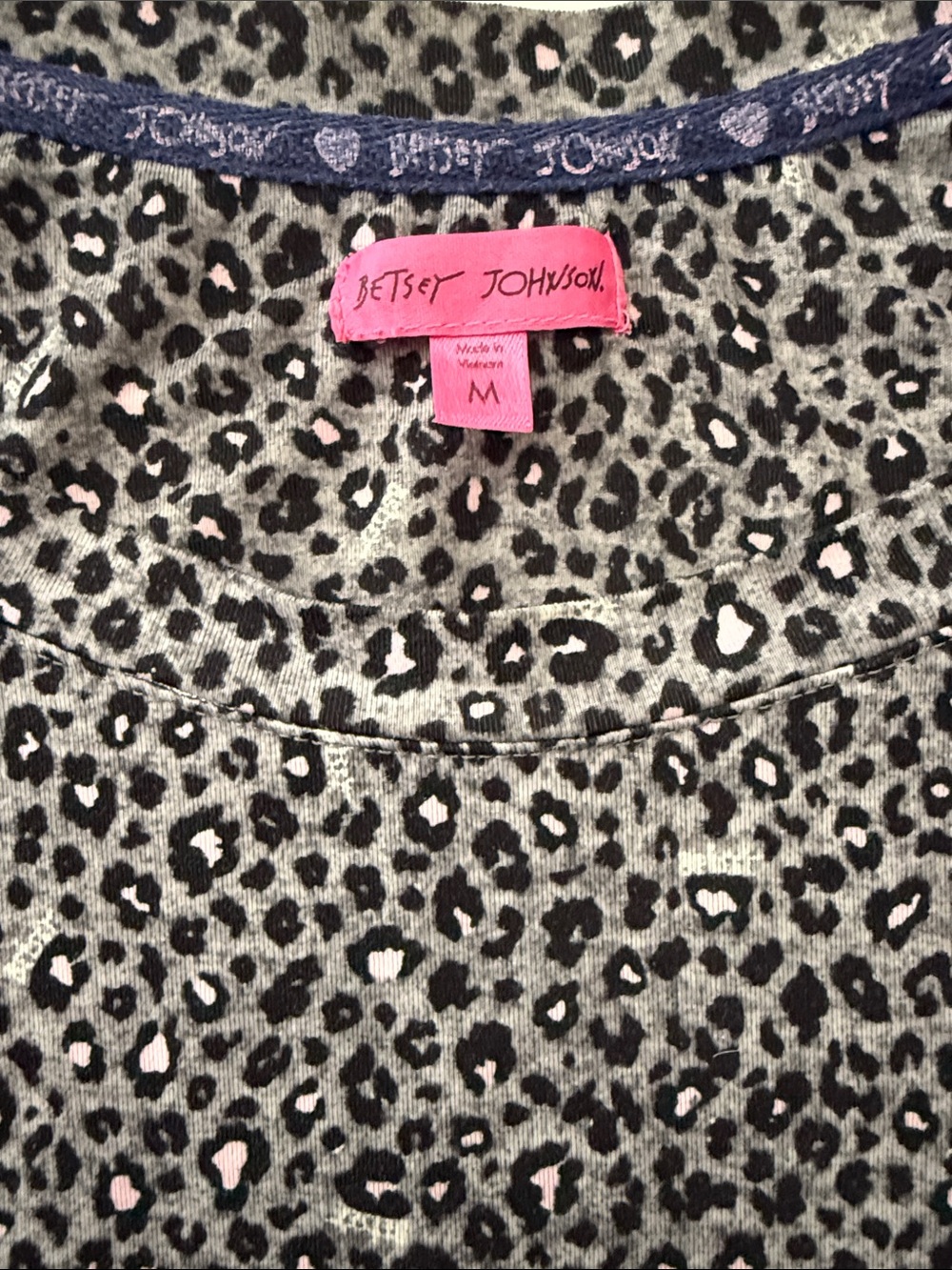 Betsey Johnson Cheetah Print Gray/Pale Pink Betsey Name Repeat Shirt-Size Medium